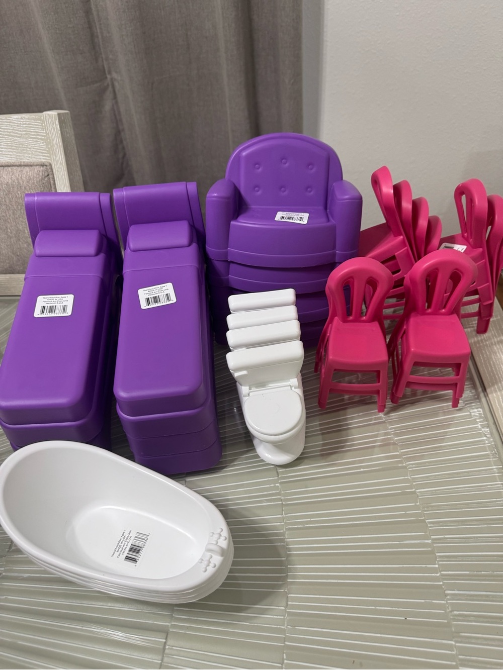 28 pieces Purple and Pink Doll Furniture Bulk set